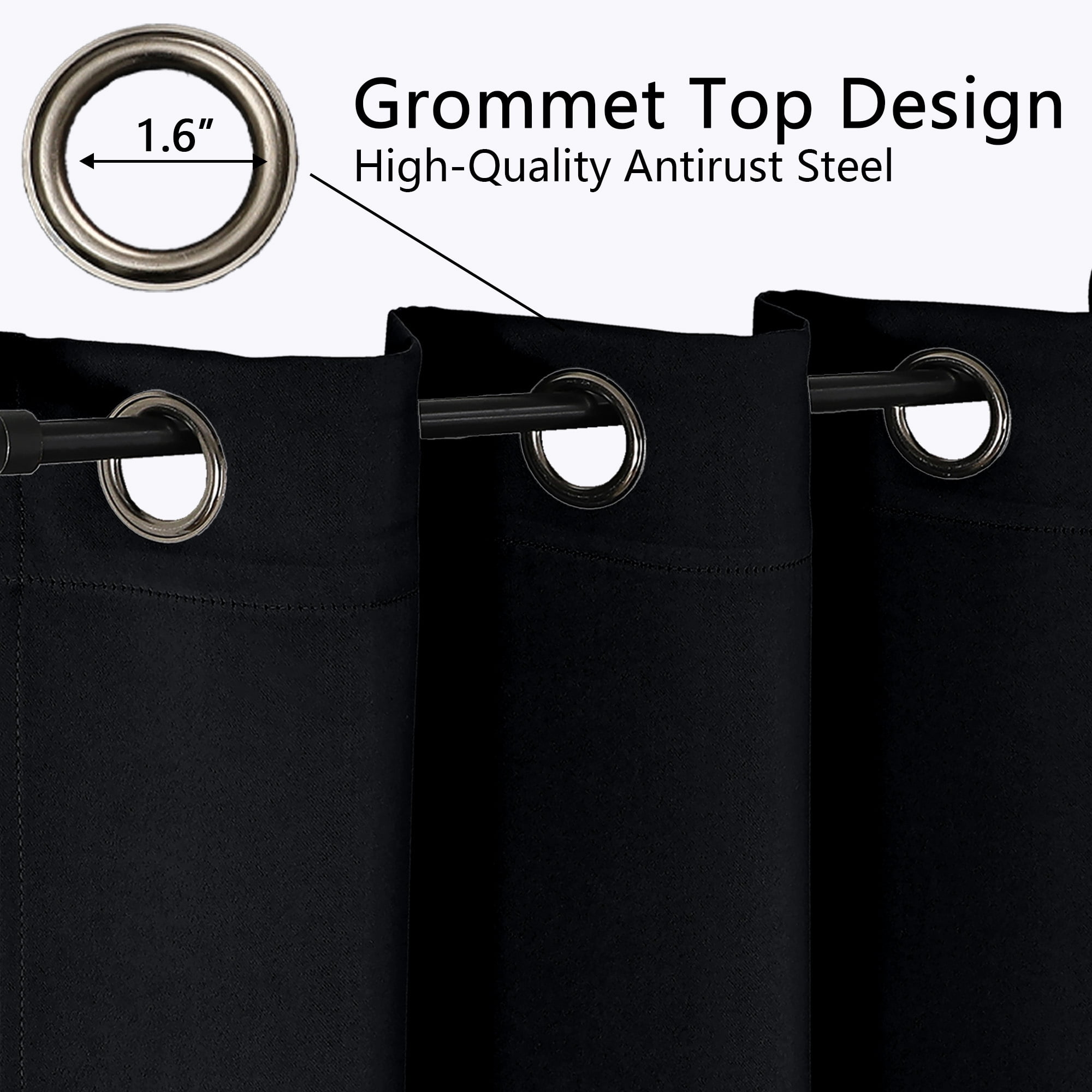 OVZME Kalme 50x120 Black Blackout Curtains 2 Panels Set, Extra Long 10ft Solid Thermal Grommet Drapes for Patio Door High Ceiling Window, Each W50 x L120 Inch, Black