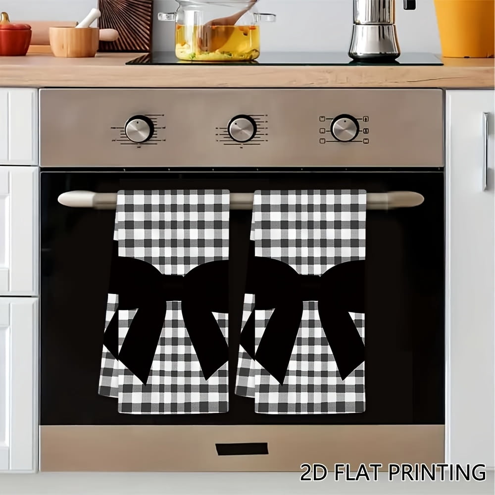 Black And White Checkered Bow Tie Pattern Kitchen Towels, 16"x24"Comfortable Soft Microfiber Material Dish Cloths, Suitable For Kitchen Decor, Cleaning, Holiday Party Decoration Mother's Day Gift