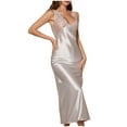 thumbnail image 3 of Aboser Womens Long Satin Nightgown Deep V-Neck Lace Chemise Sleepwear Smoothly Wide Strap Sleep Dress Silk-Like Loungewear Cozy Breathable Maxi Nightshirts, 3 of 6