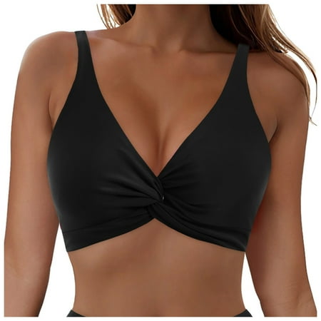 vigerkar Bikini Tops for Women Push Up Swimsuit Top Lace Up Padded Bathing Suit Tops Twist Bikini Top Only Black  L