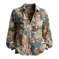 thumbnail image 4 of Womens Plus Size Shirts Oversized Tshirts for Women Oversized Long Sleeve Button Linen Tee Plus Size Tops Blue L, 4 of 4