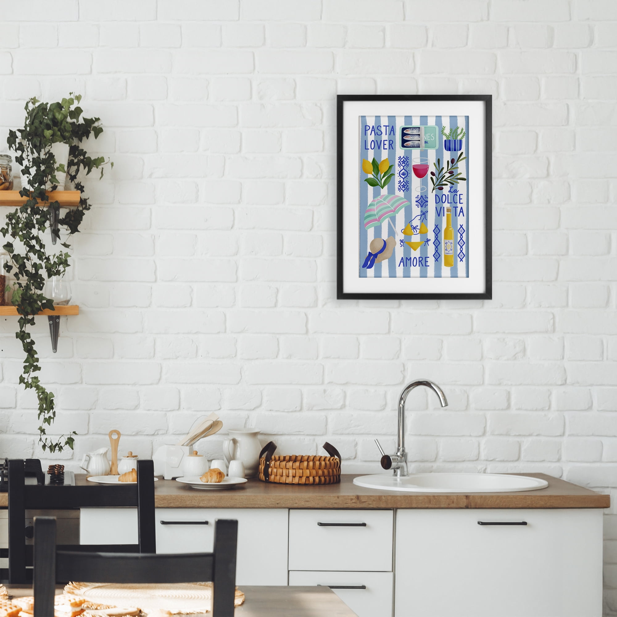 Stupell Industries Pasta Lover Mediterranean Black Framed Print Under Glass, design by Metka Hiti