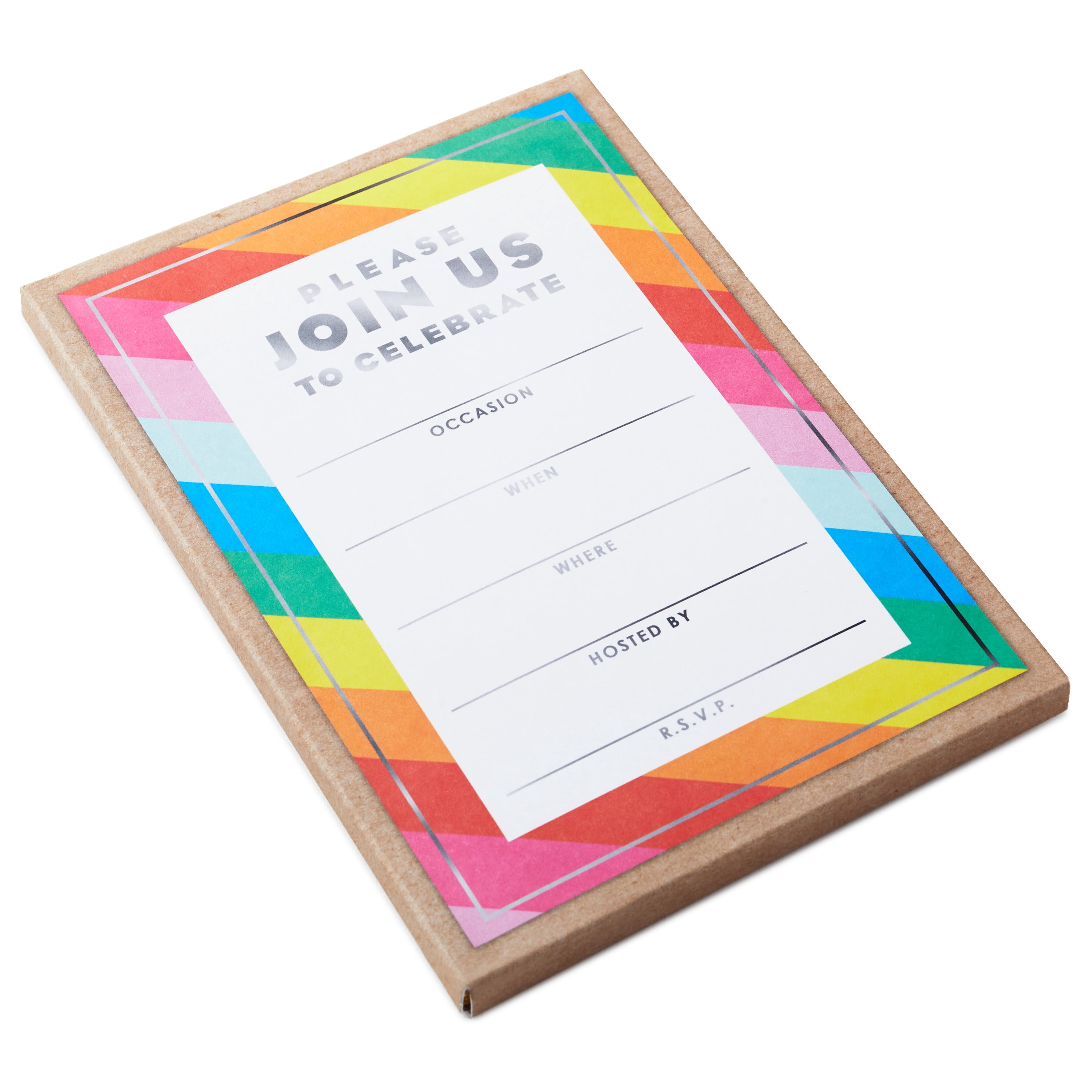 Hallmark Party Invitations, Diagonal Rainbow Stripes, 10 ct.