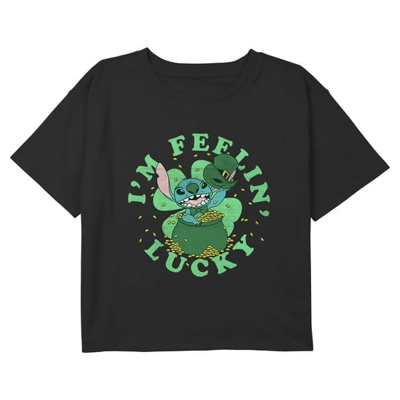 Girl's Lilo & Stitch I'm Feelin' Lucky Graphic Cropped T-Shirt