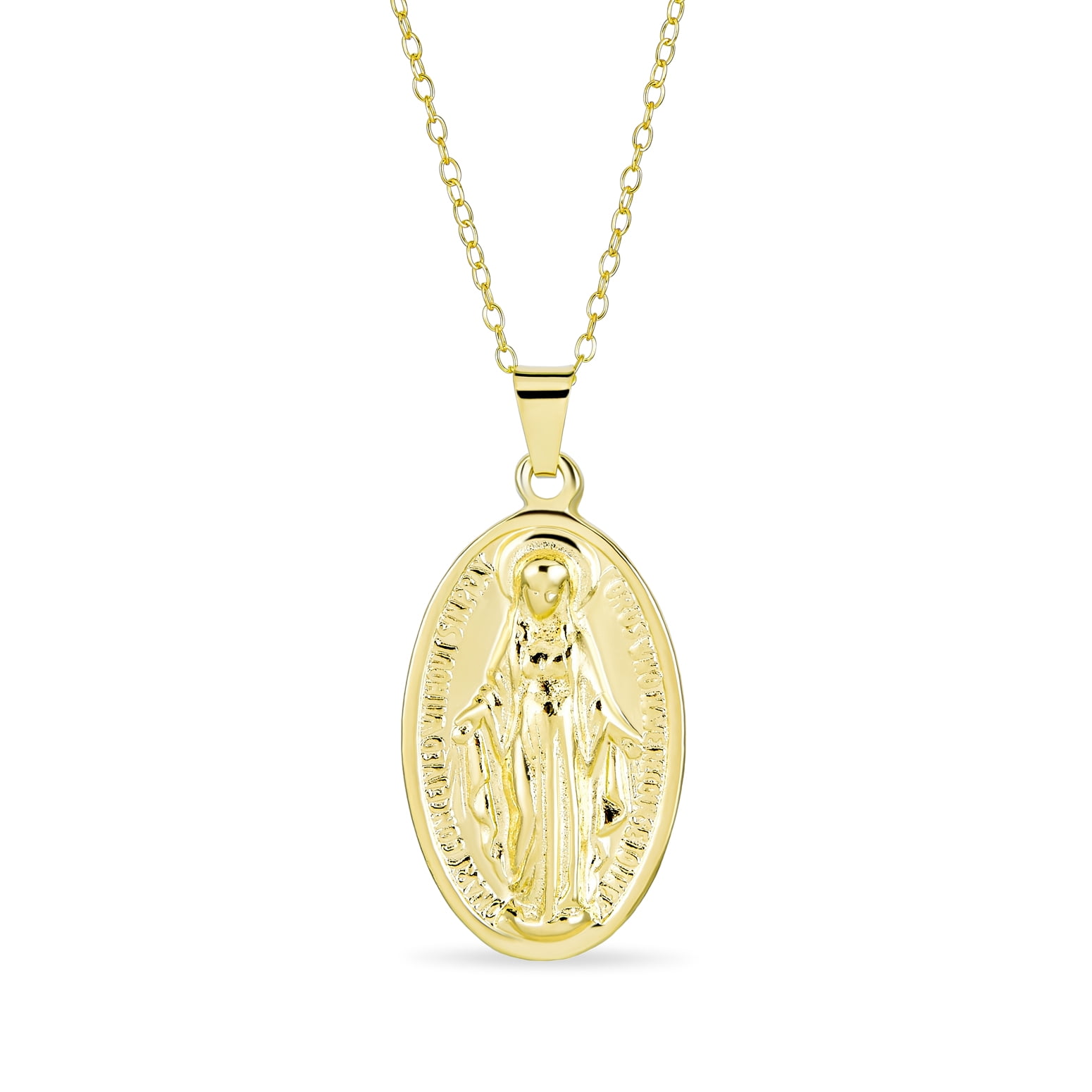 Religious Medal Medallion Oval Our Lady Of Guadalupe Virgin Mary Necklace For Women Men For Teen 18k Gold Plate Brass Bling Jewelry Yellow 0