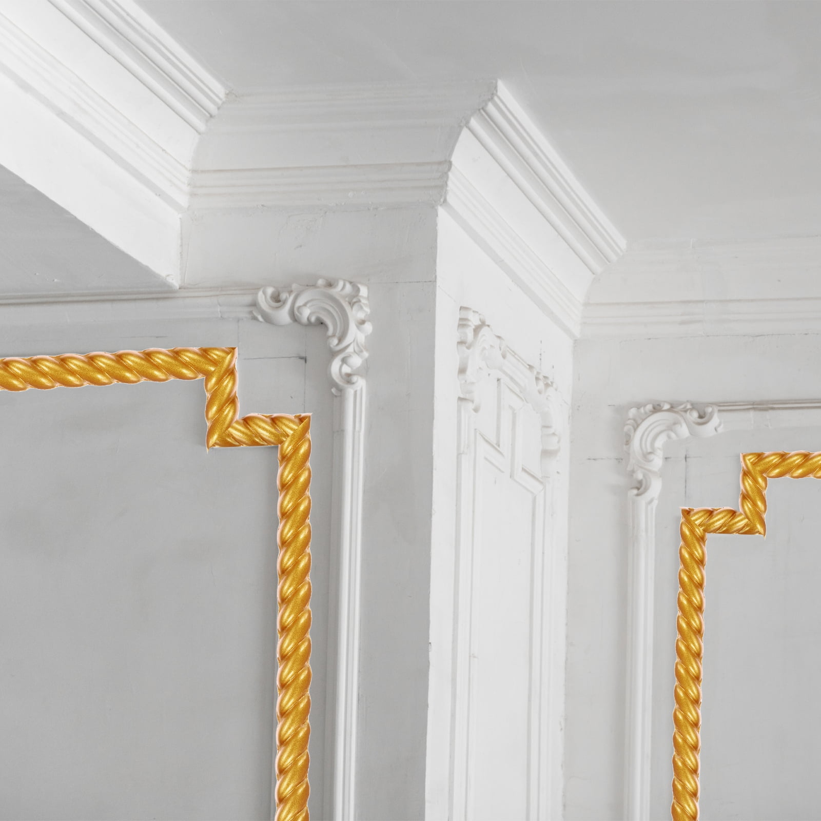 Unique Bargains Peel Stick Molding Trim Walls Adhesive Home Decor Gold 0.6" x 16 ft