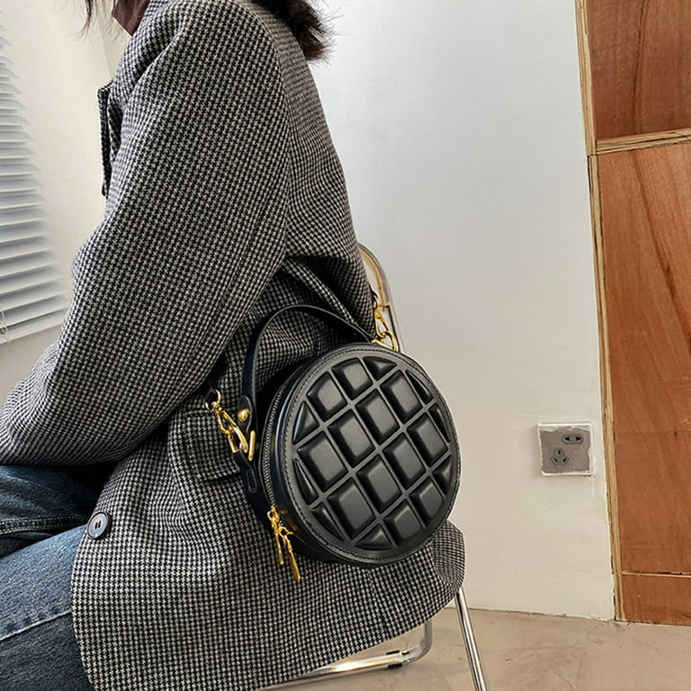 QWZNDZGR Luxury Brand Checkered Design Small Round Hand Bags for Women 2023  Female Handbags Shoulder Ladies PU Leather Crossbody Purses