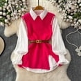 thumbnail image 5 of Conjunto de dos piezas de camisa de punto para mujer, blusa pequeña fragante con chaleco, Otoño e Invierno, 5 of 5