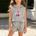 thumbnail image 4 of Girls Cotton 2pc Outfits Summer Printed Sleeveless T-Shirts Hoodies Comfy Shorts Casual Sets with Pockets Gray 5-6 Years, 4 of 6