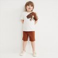 thumbnail image 2 of TOWED22 Toddler Boy Summer Outfits Baby Boy Print Short Sleeves T-Shirt Plaid Shorts Set Infant Boy Clothes Set(Brown,2-3 Years), 2 of 7