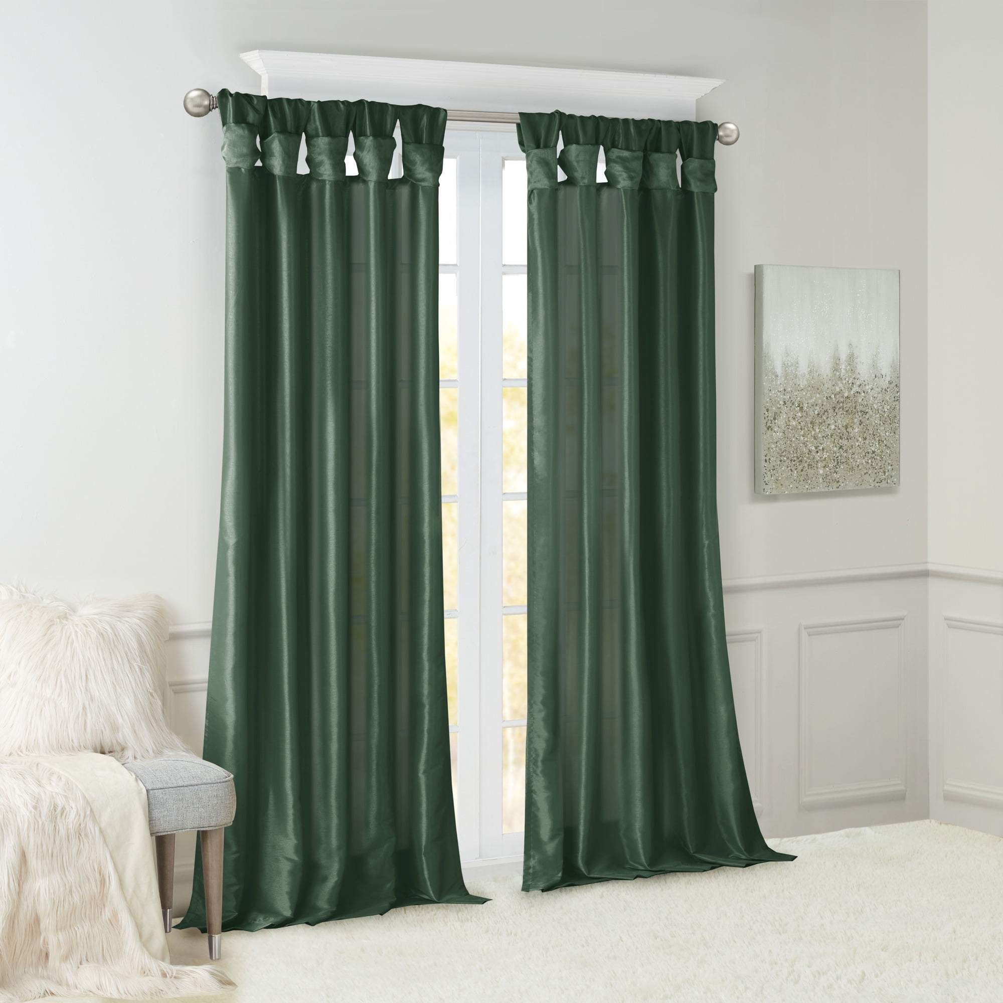 MAYEERTY 50x84" Twist Tab Lined Window Curtain Panel Living Room Green