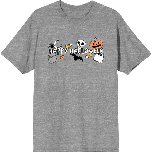 Kids Halloween Cartoon Icons Adult Heather Gray Crew Neck Short Sleee Tee-Small
