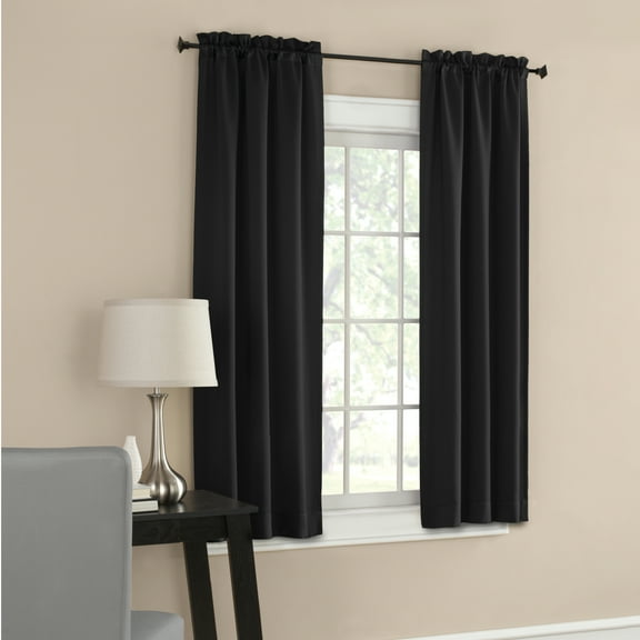 Mainstays Solid Blackout Curtain Panel Pair, Set of 2, Black, 30”W x 63”L