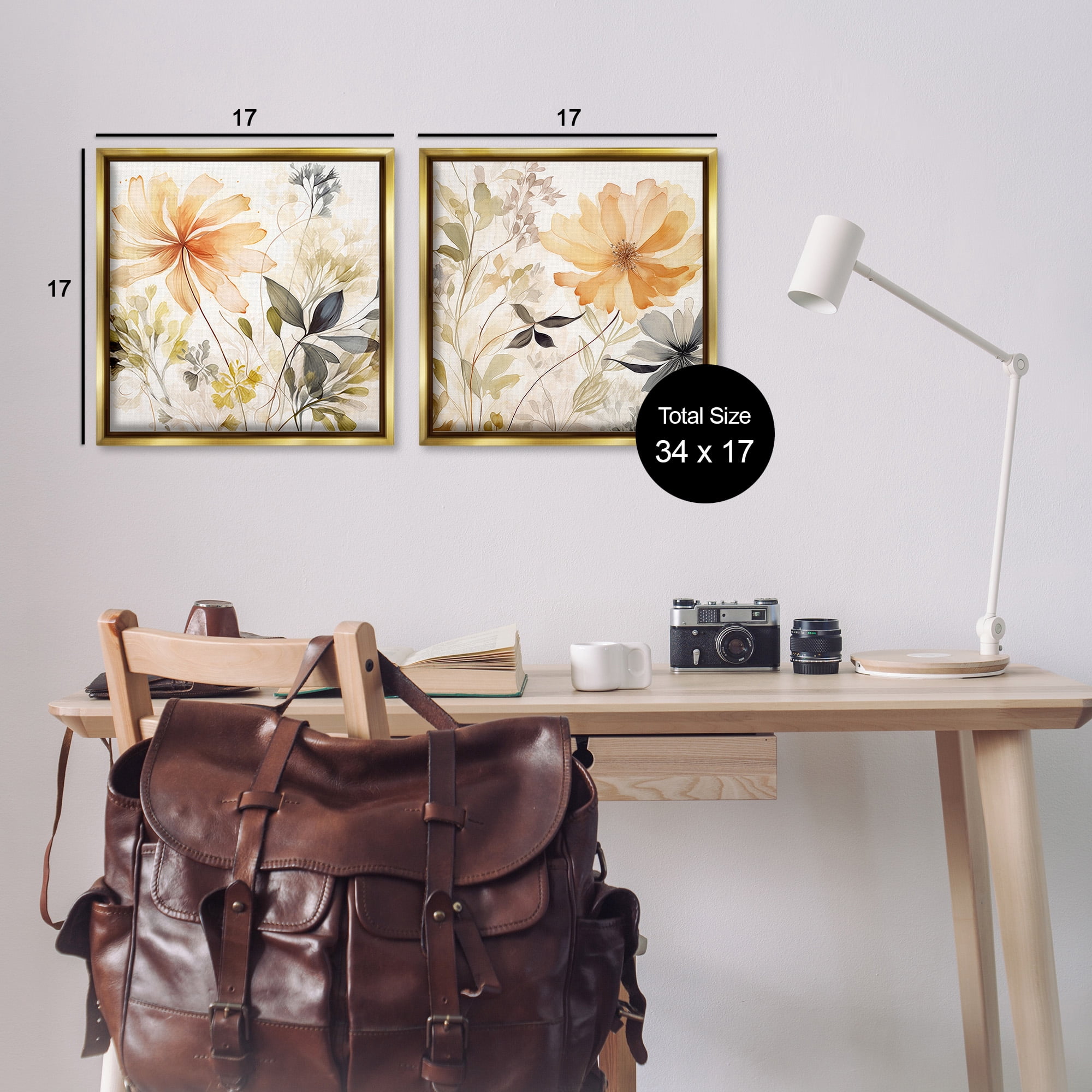 Stupell Industries Muted Cottage Flowers Botanical & Floral Painting Gold Floater Framed Canvas Art Print Wall Art, 18 x 18, Set of 2