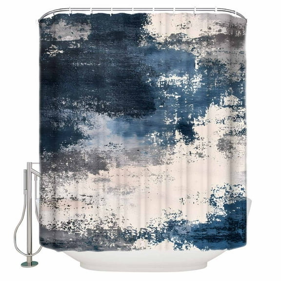 72x78 Inch Shower Curtain Navy Blue Grey Bathroom Decor Waterproof Fabric Bathtub Bath Curtains Decorative Modern Abstract Art Farmhouse Extra Long Shower Curtain Set with Hooks