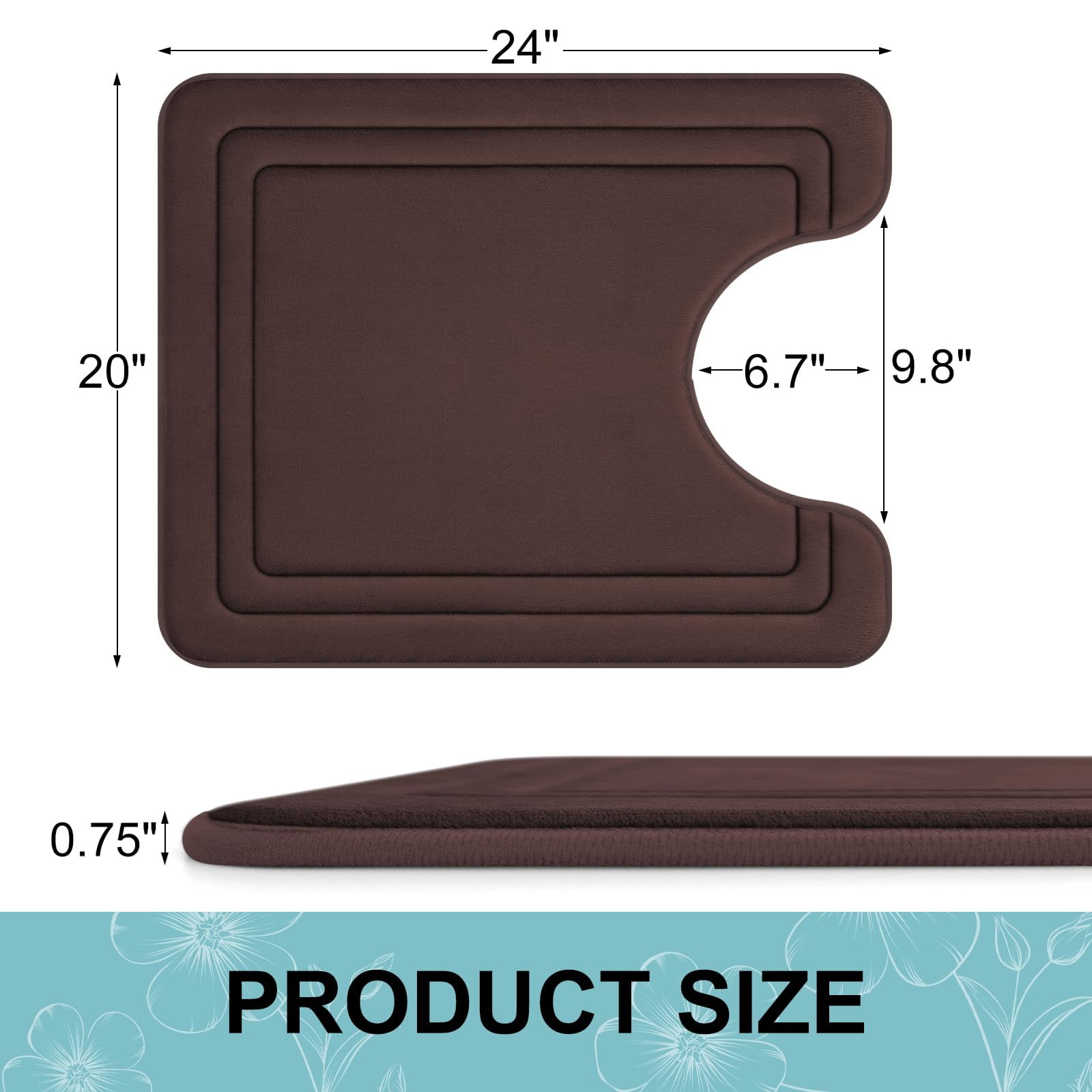 Smiry Memory Foam Toilet Rugs U-Shaped 20"x 24", Ultra Soft Absorbent Bathroom Rug, Non-Slip Machine Washable Contour Bath Rug, Brown