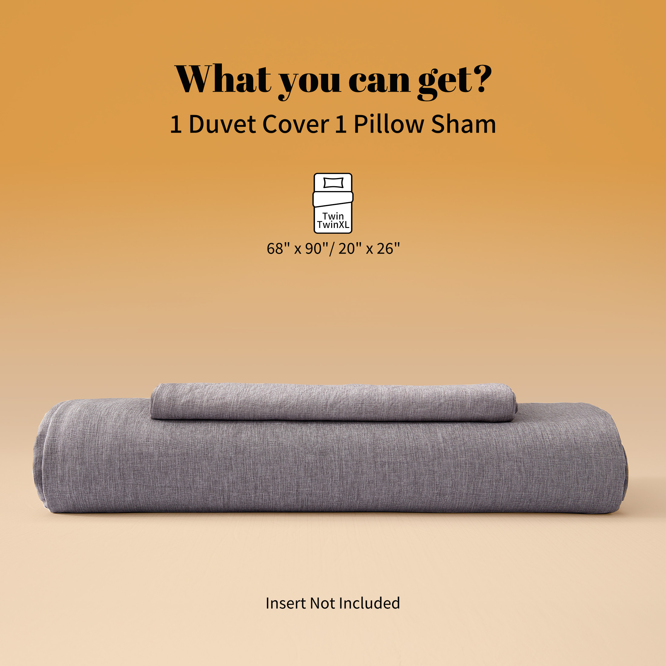 Sonive Washed Duvet Cover Set Twin/Twin-XL, Linen-Like 2 Pieces Soft Breathable Bedding set, Dark Grey