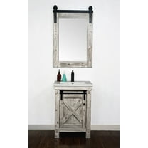 InFurniture  24 in. Rustic Solid Fir Barn Door Style Vanity in White Wash with Ceramic Single Sink - No Faucet - 24 x 34 x 18.5 in.