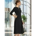 thumbnail image 2 of DARING DIVA Work Office Elegant 3/4 Sleeve V Neck A-Line Dress M Black, 2 of 6