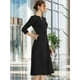 thumbnail image 2 of Vestido elegante de mujer con cuello en V, bolsillos, manga 3/4, trabajo, línea A Negro S, 2 of 5