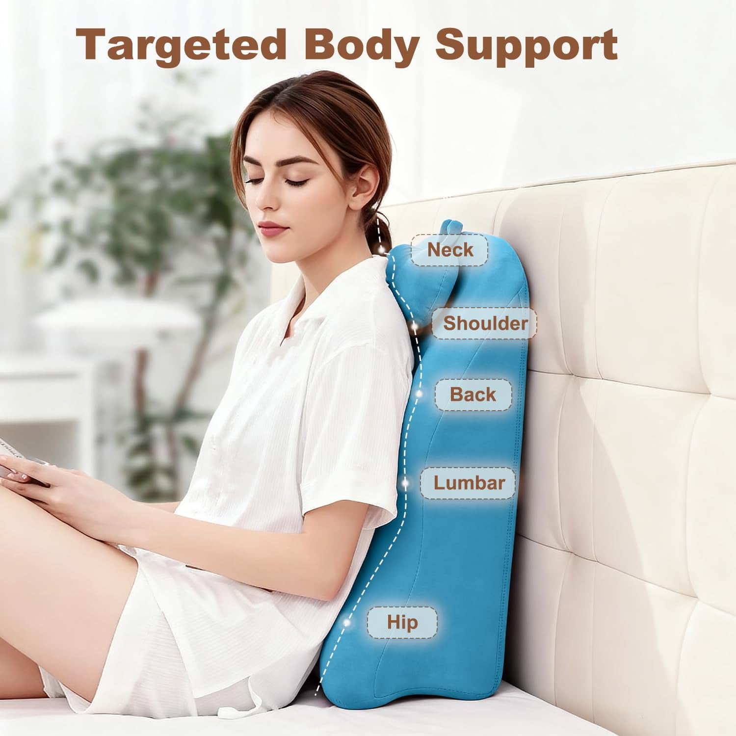 Memory Foam Ergonomic Wedge Pillow, Multi-Position Support Pillow, Ergonomic Support for Back Pain, Acid Reflux & Sitting Up, Ideal for Massage, with Removable Cover,40-Degree Angle Design (Blue)