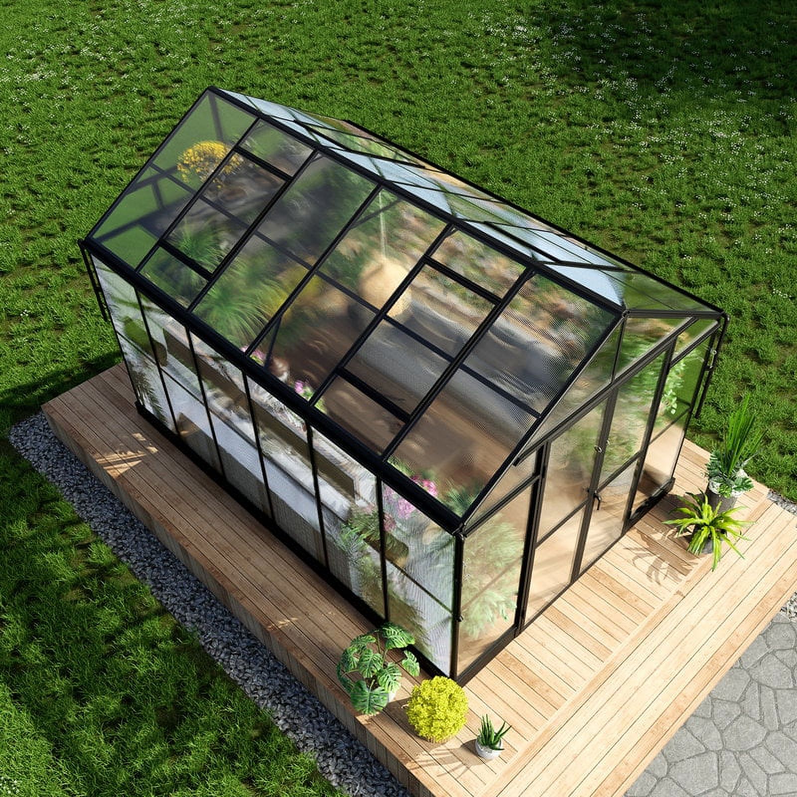AMERLIFE 8x12x7.5 ft Polycarbonate Frame  Greenhouse Double Swing Doors 4 Vents 5.2FT Added Wall Height, Black - image 3 of 7