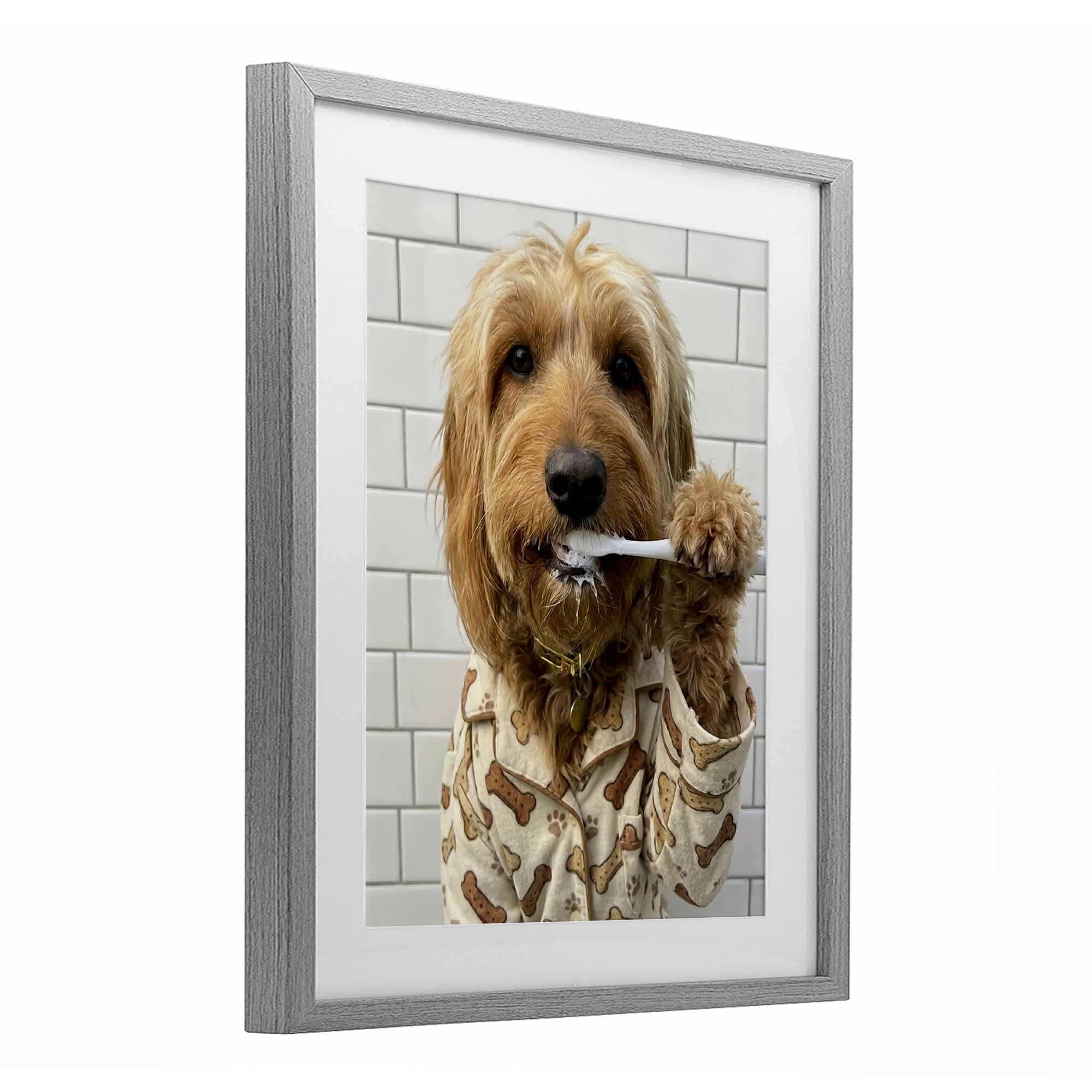 Stupell Industries Realistic Dog Brushing Teeth Gray Framed Print Under Glass, design by Abigail Walker