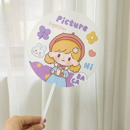 

Wepro Hand Held Six Fold Fan Cute Portable PP Folding Fan Cartoon Hand Fan Cool Fan