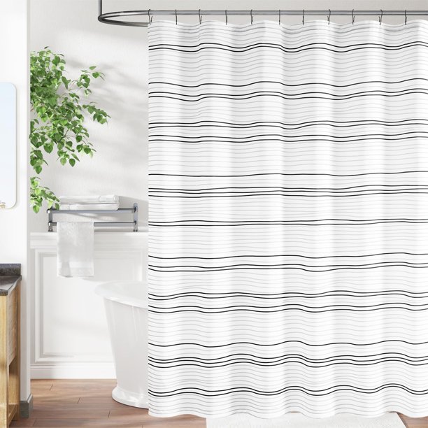 Cortina de Ducha jinchan con Rayas en Negro, Gris y Blanco 180x180 cm