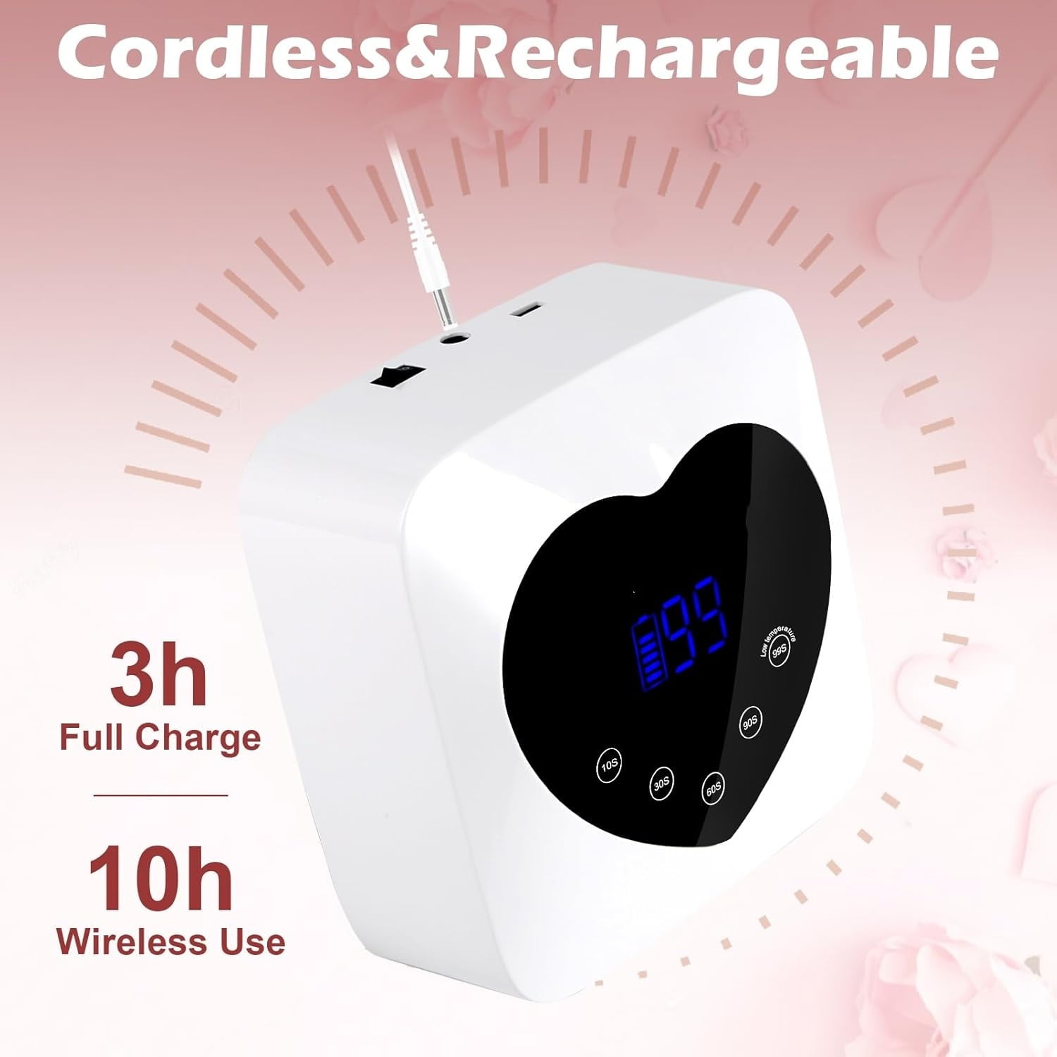 "Nail Lamp,Cordless UV Led Nail Lamp 72W Rechargeable Nail Dryer with 5 Timer Setting,Professional Nail Light with Cute Heart Shape Large LCD Display "