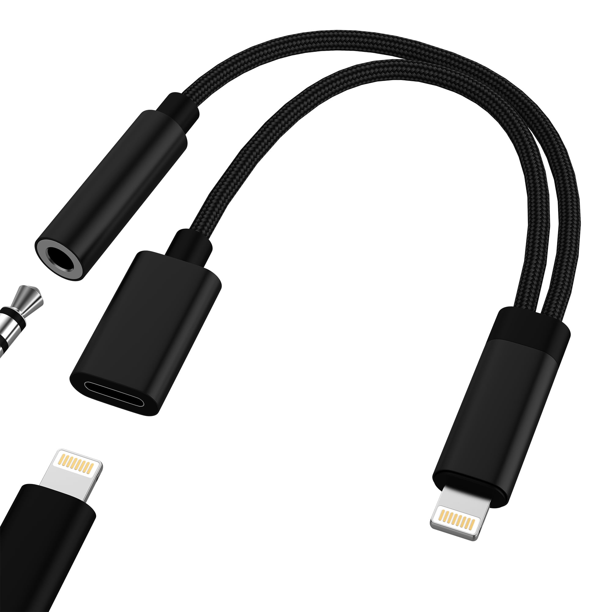 Lightning to 3.5mm Headphone Jack Adapter (2in1)for Apple MFI Certified AUX headset Audio Cable Charger Splitter for iPhone 14 13 Pro Max Earphone Connector for iPad Earbuds Converter Car Accessories