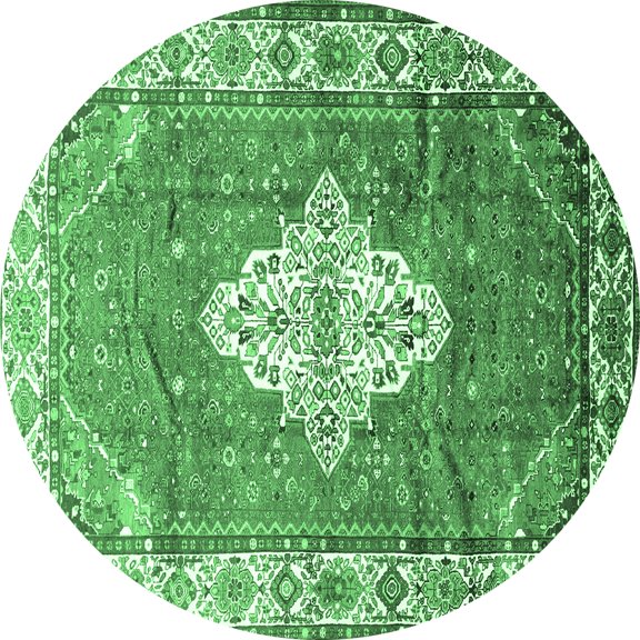 Ahgly Company Indoor Round Medallion Emerald Green Traditional Area Rugs, 3' Round