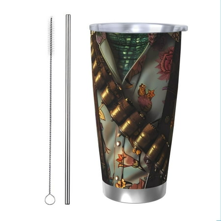 

KLL Cowboy Iguana Floral Shirt Print 40oz Stainless Steel Insulated Car Cup with Spillproof Lid - Keep Your Drink Hot or Cold on the Go-Straw Two-piece Set