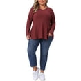 thumbnail image 2 of Agnes Orinda Women's Plus Size Tops Lace Mesh Patchwork Long Sleeve Texture V Neck Flowy Casual Waffle Blouse 1X Brown Red, 2 of 6