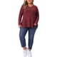 thumbnail image 2 of Blusa de mujer plus size Agnes Orinda con encaje, malla, parche y manga larga, textura en V, fluida y casual, waffle, talla 1X, color marrón rojo, 2 of 6