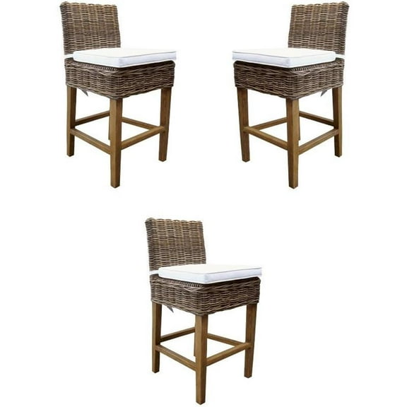 Home Square Rattan Counterstool in Kubu Gray Finish - Set of 3