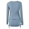 thumbnail image 5 of LLYwey Fall Wedding Guest Dresses for Women Casual Solid Color Side Drawstring Hip Fitted Sheath Long Sleeve Dress New formal Dresses Blue S, 5 of 6
