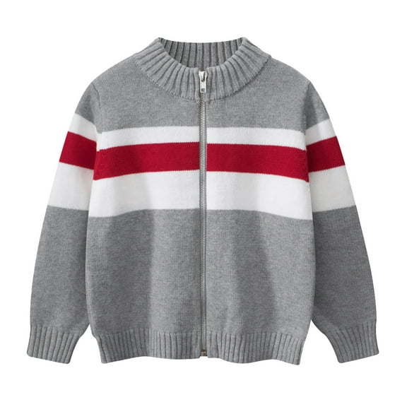 SonxaHe Infant Boy's Sweater Full Zip Colorblock Knitted Cardigan Kids Warm Soft Streetwear Winter Sweater Coats Gray,Sized 1-2