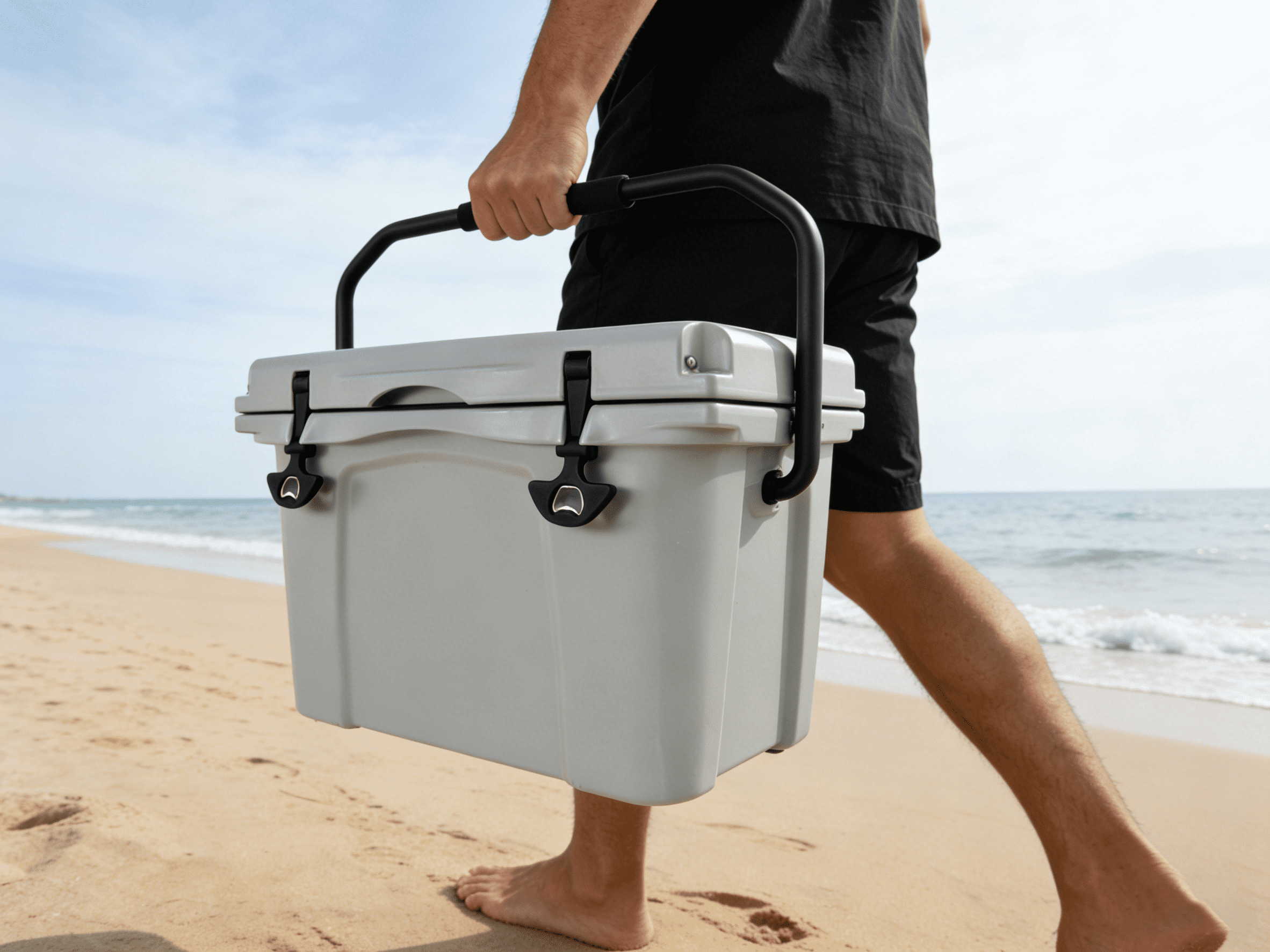 25QT Portable Cooler, Insulated Hard Ice Chest, 5-7 Day Ice Retention, Bottle Opener & Cup Holder for Beach Camping Fishing – Gray