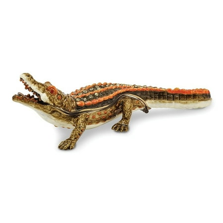 Bejeweled Trinket Box - Bejeweled Pewter Green Alligator Trinket Box