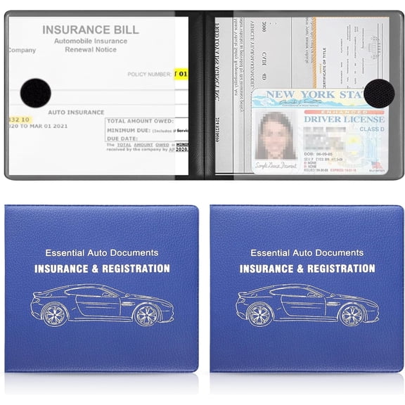 Car Registration and Insurance Card Holder, Vehicle Glove Box Car Organizer, Interior Car Accessories for Documents, Cards, License - 2 Pack