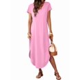 thumbnail image 4 of Summer Casual Maxi Dresses for Women V Neck Cap Sleeve Long Sundress with Pockets Beach Vacation Pink XL, 4 of 8