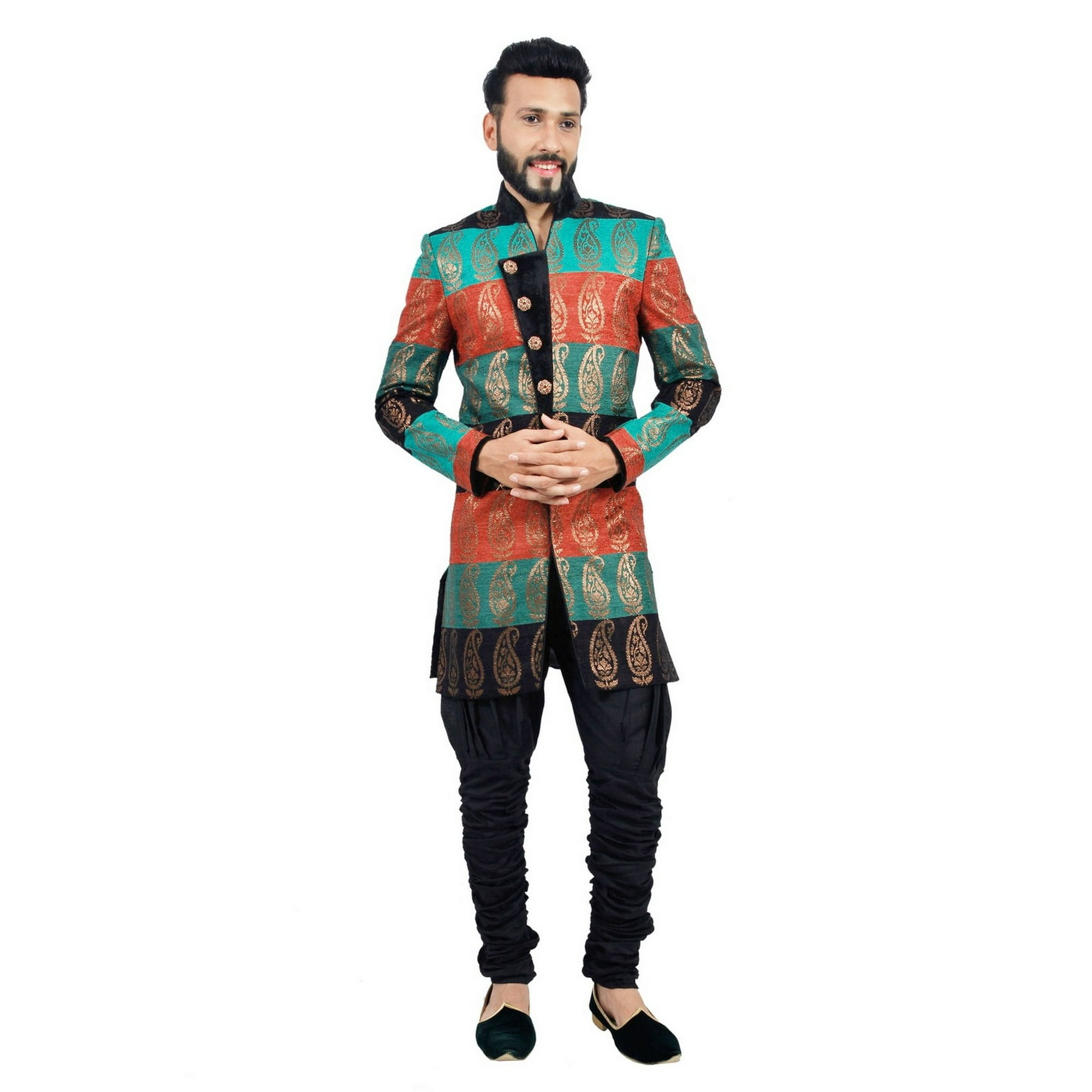 Multicoloured Designer Short Indian Wedding Indo Western Sherwani for Men. This product is custom made to order. Walmart