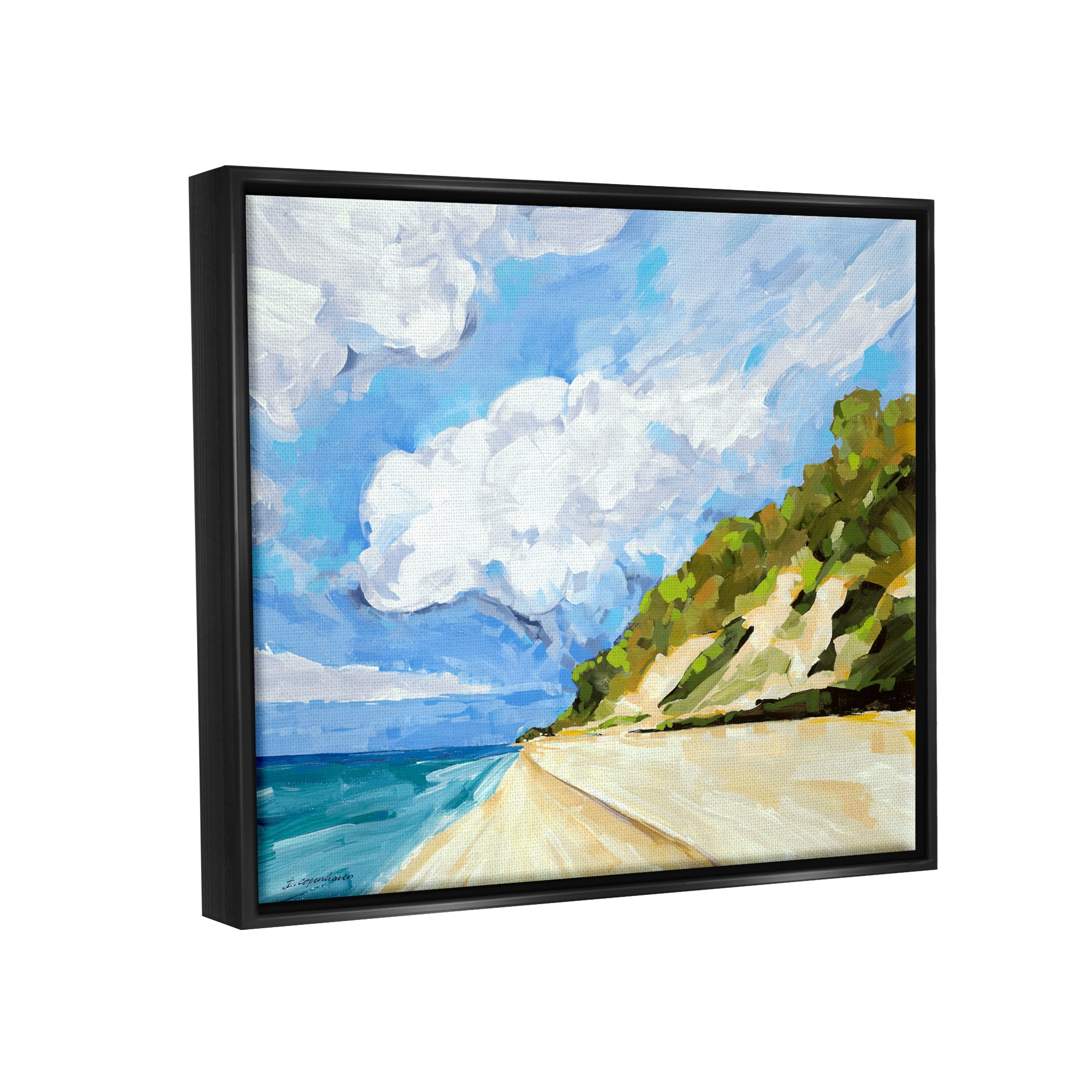 Stupell Industries Cloudy Coastal Cliffs Painting Coastal Painting Black Floater Framed Art Print Wall Art