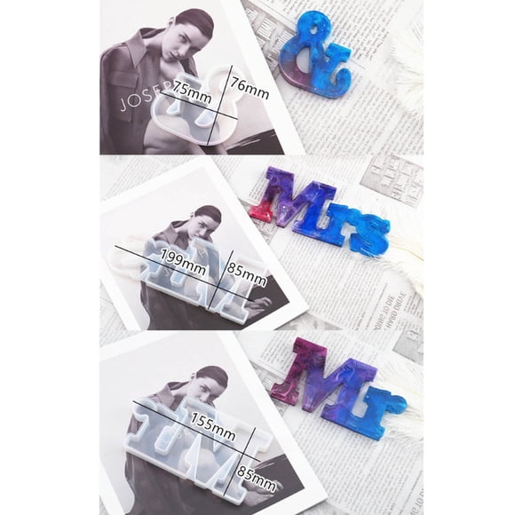 Techinal 3 Pack Handmade Alphabet Mr & Mrs Letter Resin Molds Kit Mr & Mrs Couple Epoxy Resin Casting Molds Art Craft Tools
