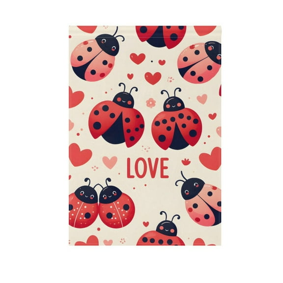 Garden Flag 12"x18" Ladybugs Heart Love Double-Sided Yard Flags for Outside Outdoor All Seasonal Decoration