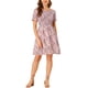 thumbnail image 1 of Vestido corto de mujer con estampado floral, sin hombros, de manga corta, con fruncido, por encima de la rodilla, color rosa, 1 of 6