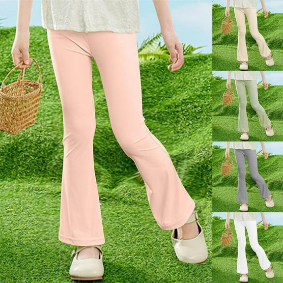 Fall Saving! HVOBTTY Toddler Bootcut Trousers, Fall Long Pants for Girl, Girls Casual Solid Color Elastic Waist Flared Lightweight Comfortable Outerwear Pants Pink, 3-4 Years