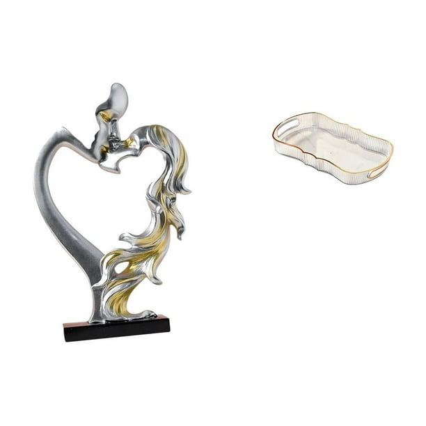Estatua de pareja,Figura de pareja besándose,regalo de boda moderno,Estatua de pareja besándose en el aniversario de San Valentín,Bandeja de almacenamiento,Bandeja rectangular para servir