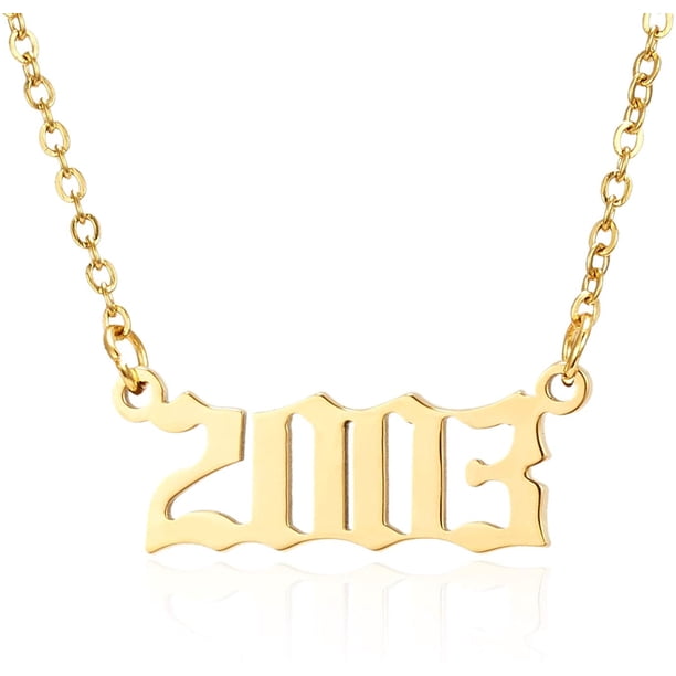 Collar con colgante de número de año de nacimiento, collar de acero inoxidable con número de oro y cumpleaños, joyería de cadena para mujer y niña Ormromra LRWJ198-17